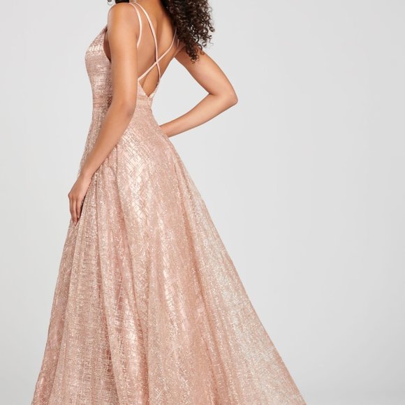 Colette Rose Gold A-Line Glitter Gown - Picture 2 of 7